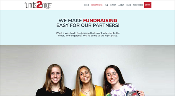 A screenshot of the Funds2Orgs website, which explains how this online school fundraising platform works.